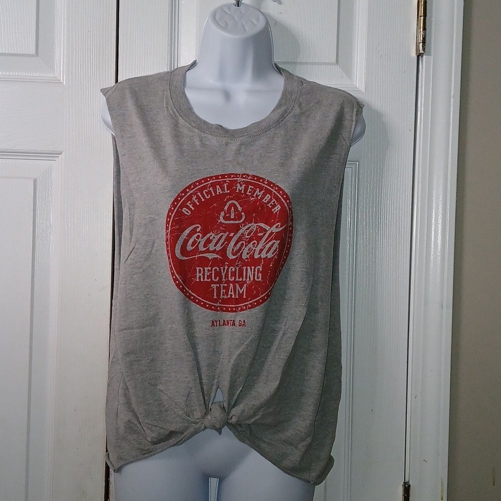 Coca Cola Recycling Team  Muscle shirt with tie front Sz L NWOT